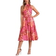 thumbnail image 2 of Vestido de verano bohemio Inspire Chic para mujer, sin mangas, con cuello halter, vestido midi casual con estampado floral en color rojo rosa, 2 of 6