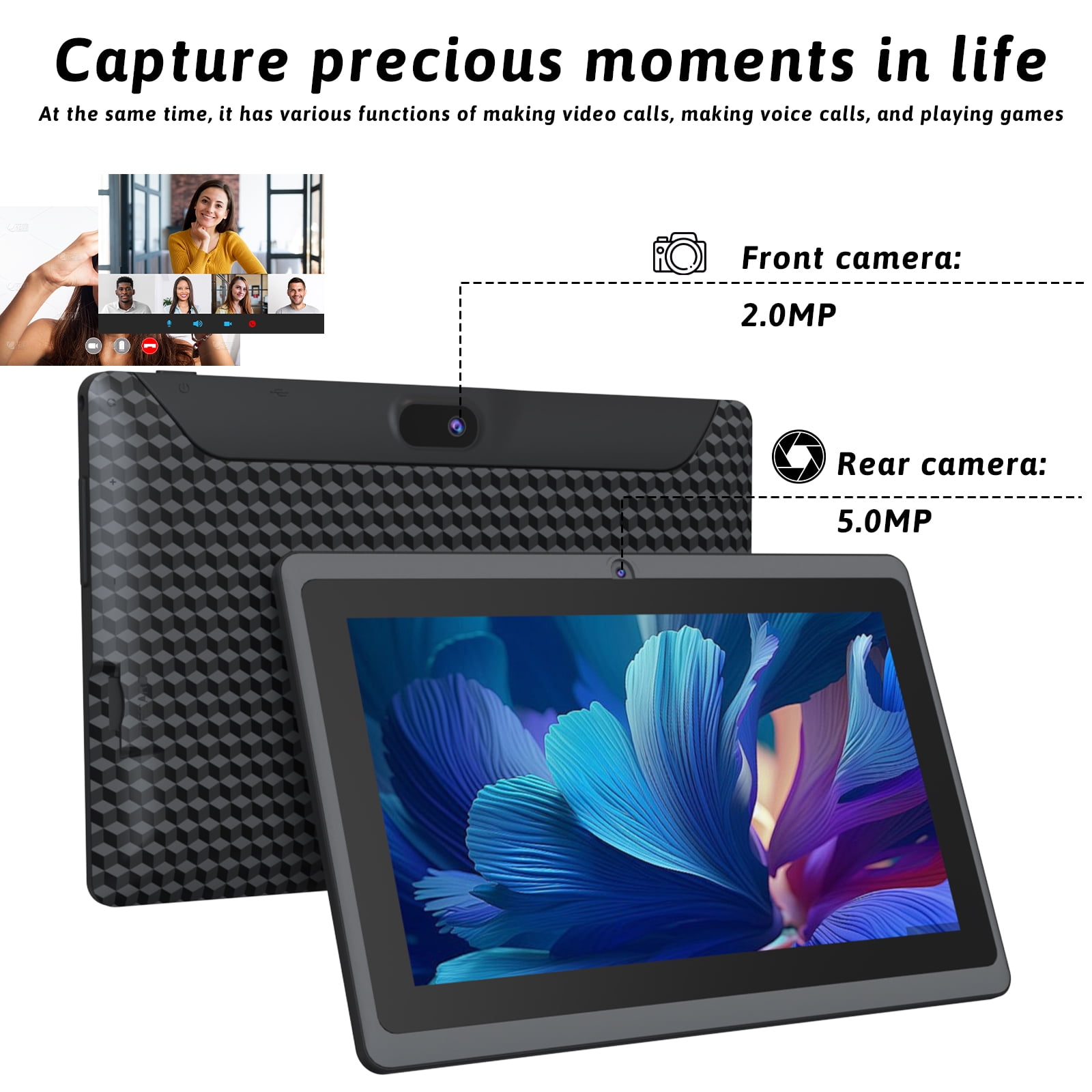 Android 12 Tablet 7 inch, 4GB RAM 32GB ROM Tablets, 512GB Expand, Quad-Core 1.5GHz Processor, Dual Camera, IPS HD Display Screen, WiFi, BT, 7" Tablet.