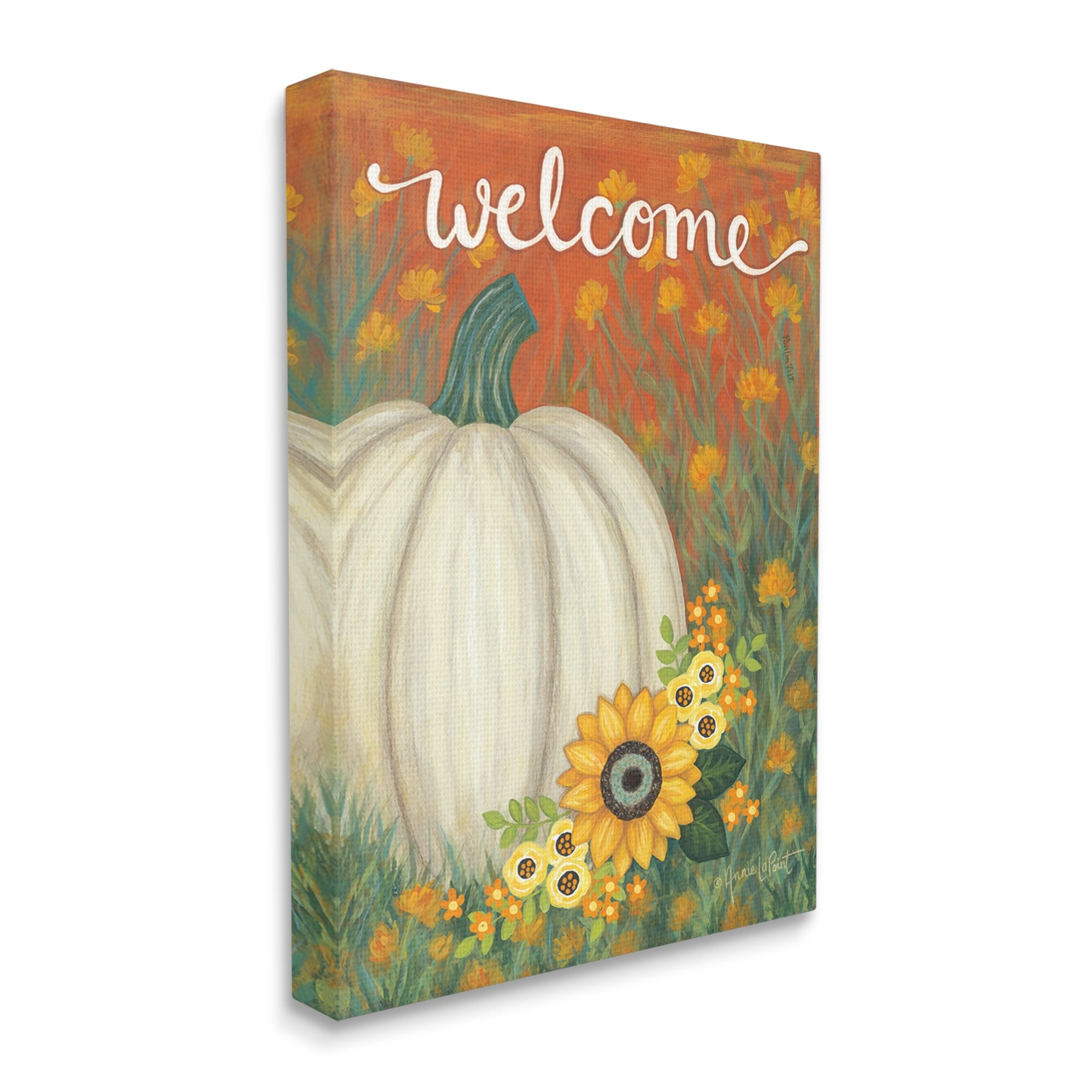 Stupell Industries Welcome Greeting Orange Autumn Sky Pumpkin Field, 36 x 48,Design by Annie LaPoint