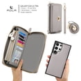 thumbnail image 2 of Allytech Wallet Case for Samsung Galaxy S24 Ultra with Card Slots & Zipper Pocket, [RFID Blocking] [Makeup Mirror] [Hand Strap & Shoulder Strap] Luxury PU Leather Protective Magnetic Case, Grey, 2 of 13