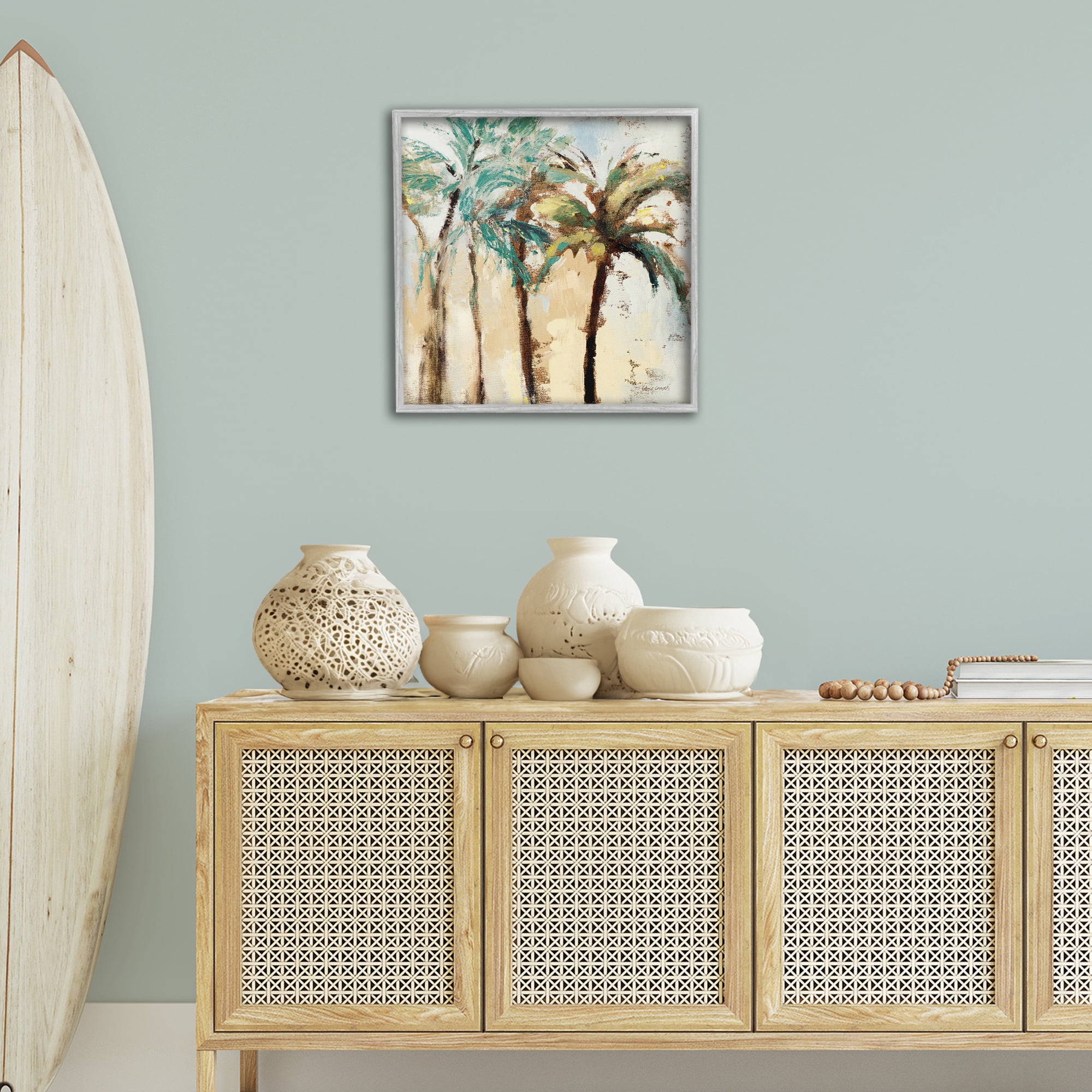 Stupell Industries Rustic Brushed Palm Trees Botanical & Floral Painting Gray Framed Art Print Wall Art, 24 x 24
