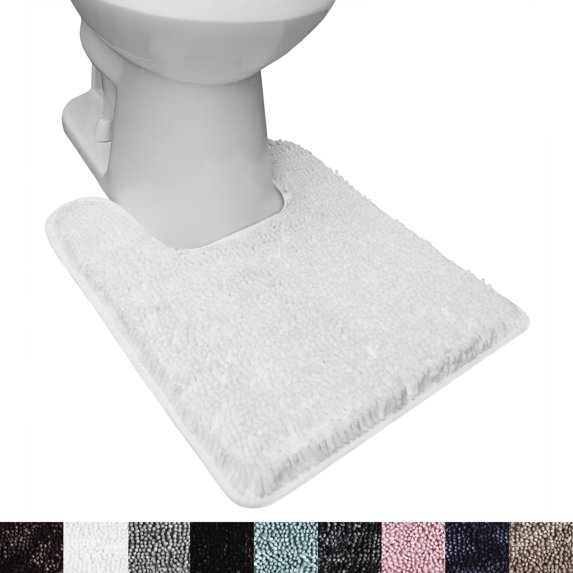 SoHome Spa Step Luxury Chenille Toilet Mat 20x22, Super Absorbent and Extra Soft Shag Bath Rug, Perfect Plush Carpet Mat for Children's Tub, Shower and Bathroom, White