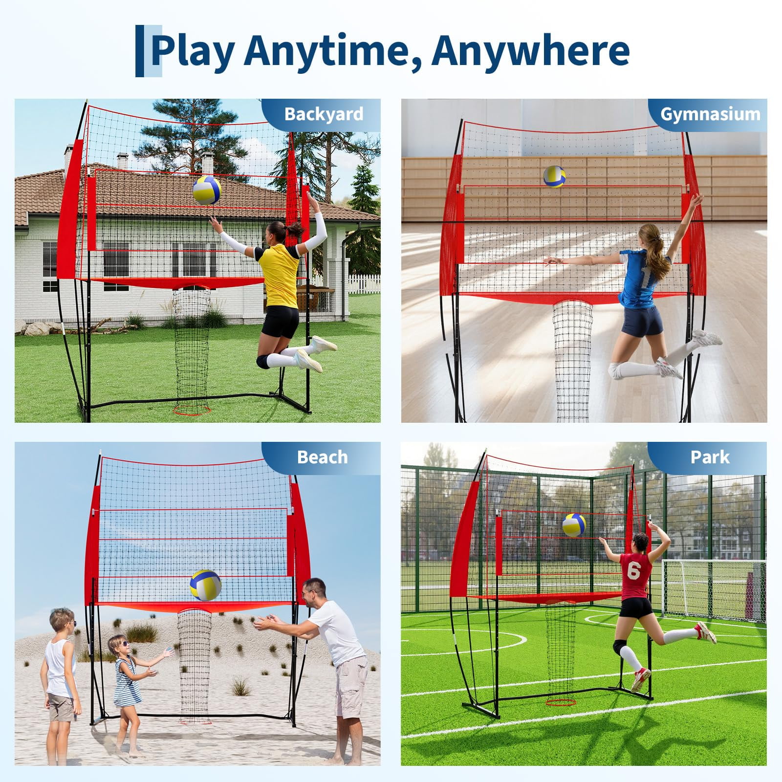 8x11 Ft Volleyball Net System – Adjustable Height, Portable Training Net Set with Carrying Bag for Indoor & Outdoor Play