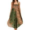 thumbnail image 3 of SWSMCLT Women's Midi Summer Dress Ladies Casual Sundress Gypsy Handkerchief Asymmetric Flowy Long Beach Skirt Hippie Boho Dresses Billowy Swing Pleated Patterned5 Olive Small-Large, 3 of 5