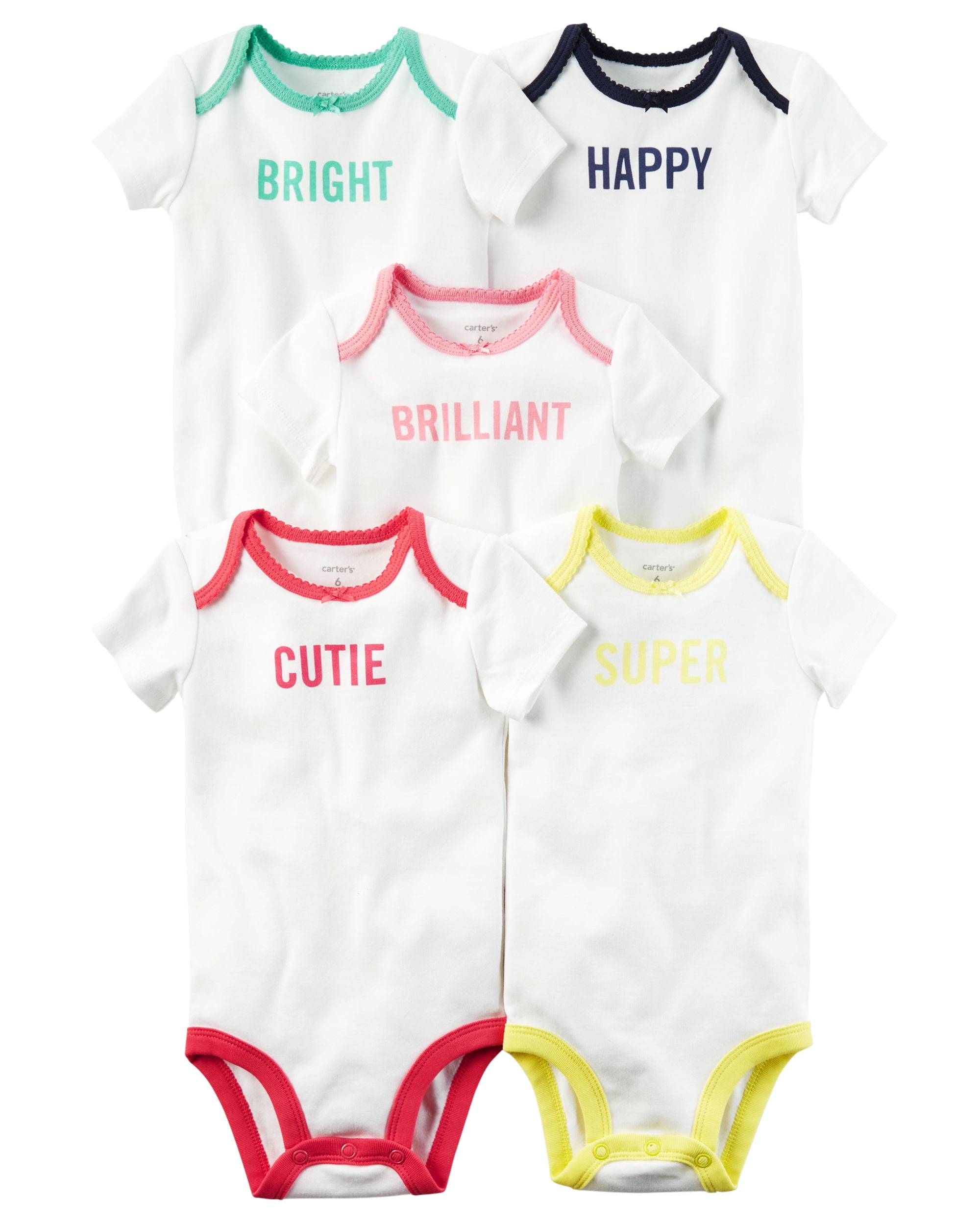 Baby Girls' 5 Pack Short Sleeve Original Bodysuits, 12 Months