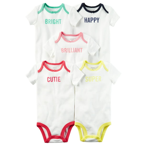Girls' 5 Pack Short Sleeve Original Bodysuits, 9 Months - Walmart.com
