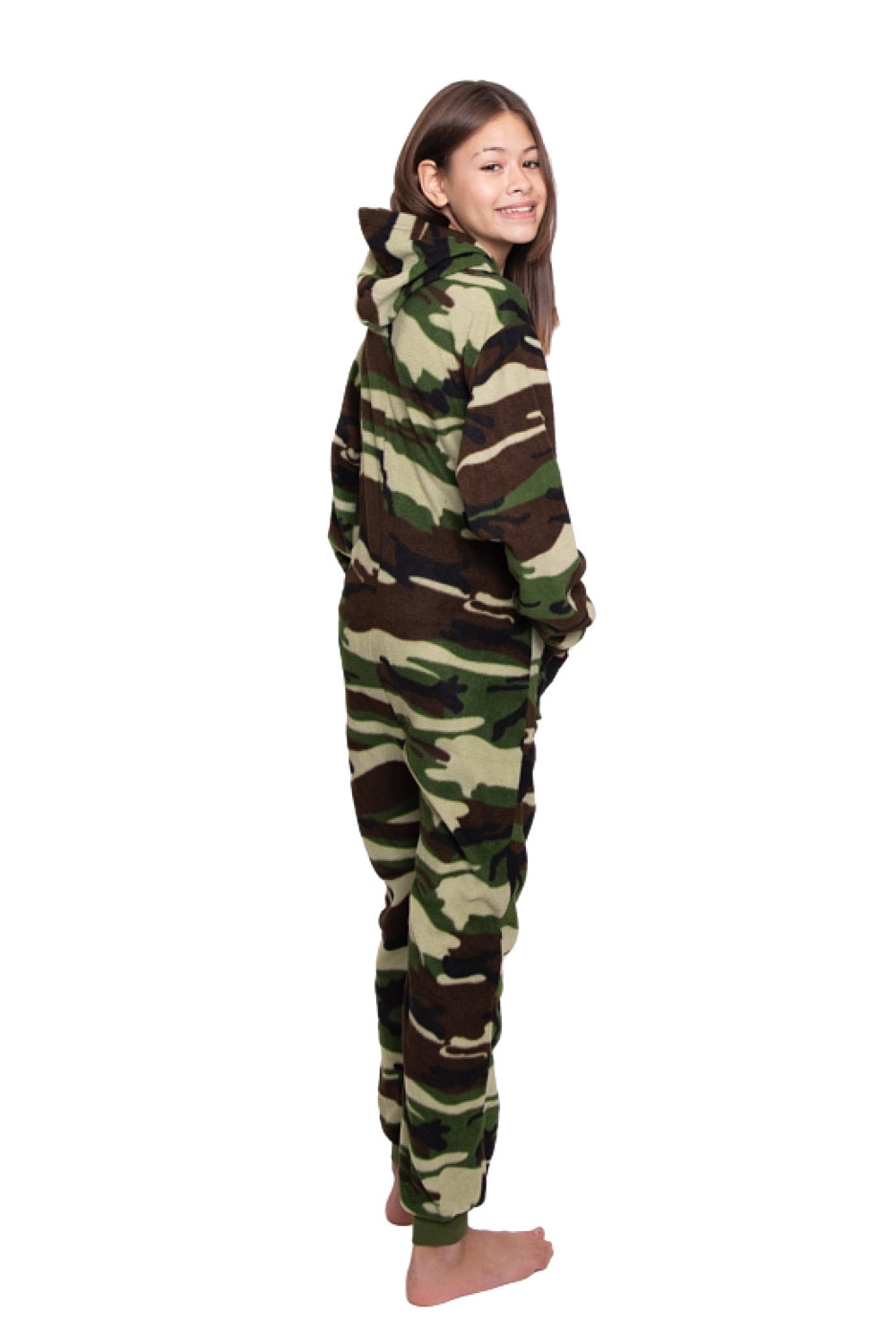 Big Feet Pajama Company Hoodie Fleece Camouflage Onesie Jumpsuit Pajamas for Boys & Girls, Footless, Unisex, Size 12