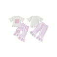 thumbnail image 2 of Loicainy Toddler Baby Girls Summer Clothes Set 6 12 18 24 Months 2T 3T 4T Short Sleeve Letters Print Tops with Bell Bottom 2Pcs Outfits, 2 of 9
