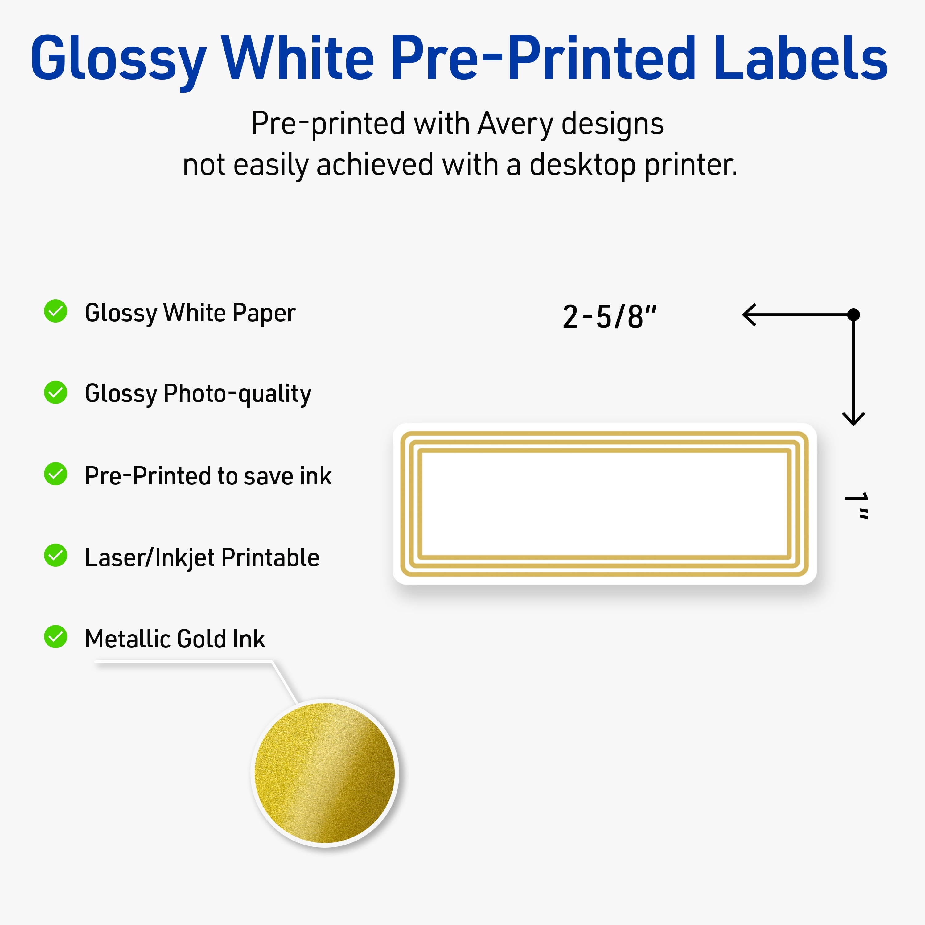 Avery Labels, 1" x 2-5/8", Glossy White, Multi-Lined Gold Border, 160ct