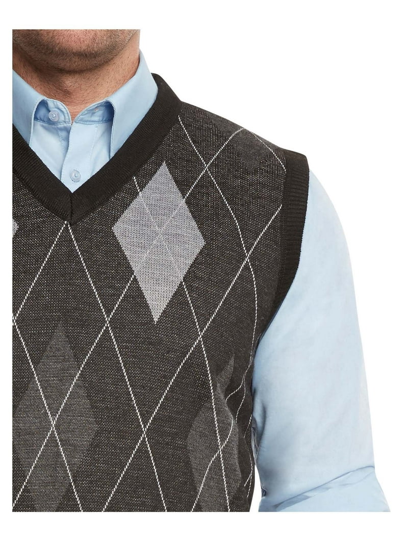 Herothorn Heren Argyle Trui Vesten Klassieke V-hals Mouwloze Trui Grijs Zwart Knitwear Mooie Tank Tops voor Papa Man, XXL