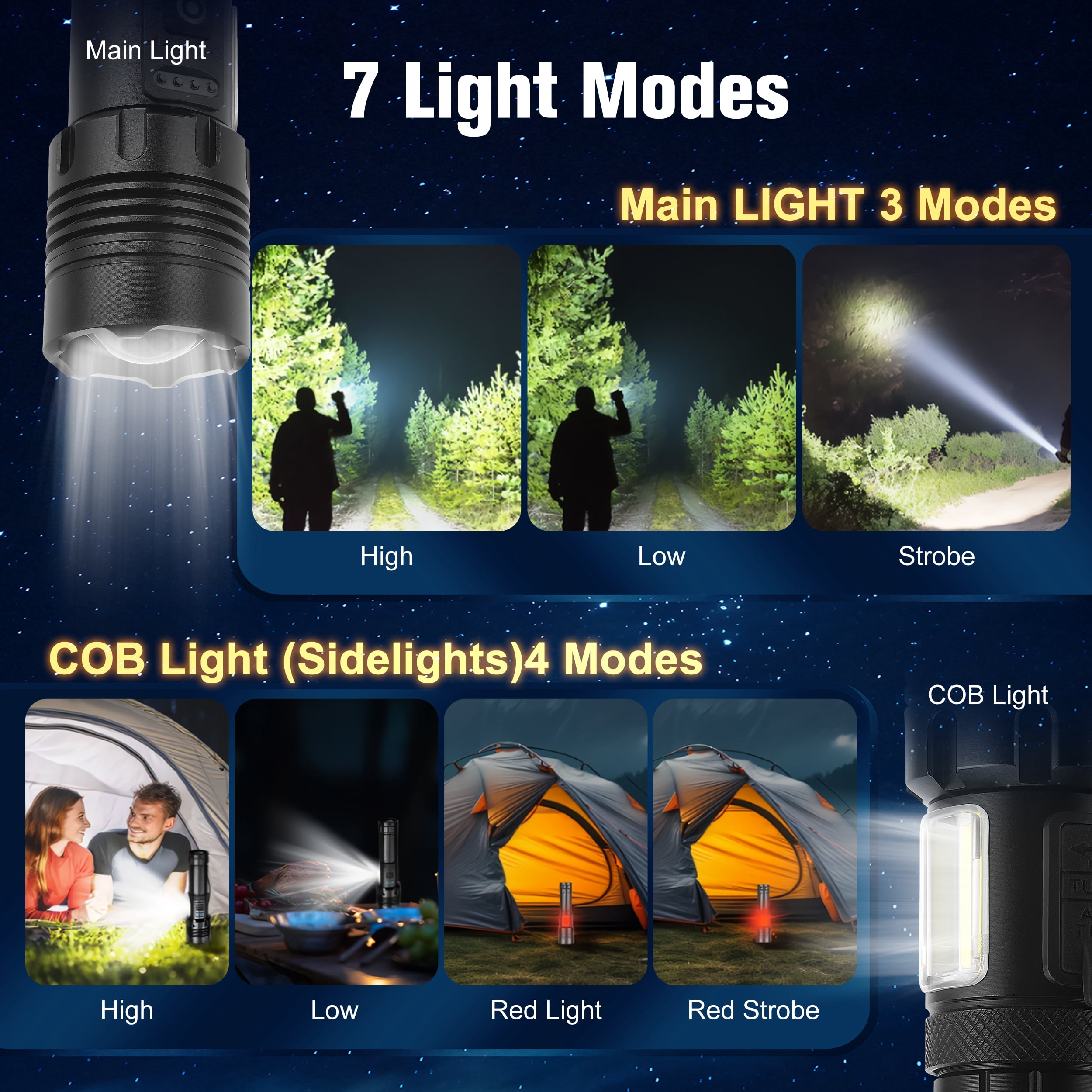 YTAKY Flashlight 4 Pack 100000 Lumens, Rechargeable Flashlight, XHP70.2 LED, 3000mAH, Waterproof, Zoomable Torch for Hiking Camping Powerful