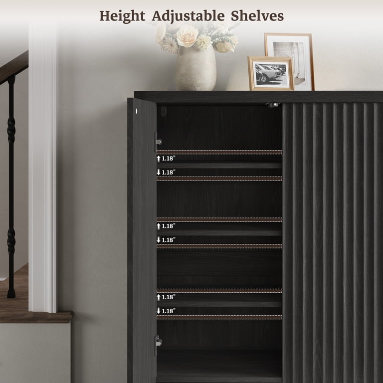 SICOTAS Black Modern Shoe Storage Cabinet,20 Pairs Fluted Shoe