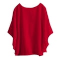 thumbnail image 6 of Tfken Summer Women Tshirts Solid Color Crew Neck Batwing Sleeve Tops Fashion Casual Daily Wear Female Soft Shirts Red, 6 of 6