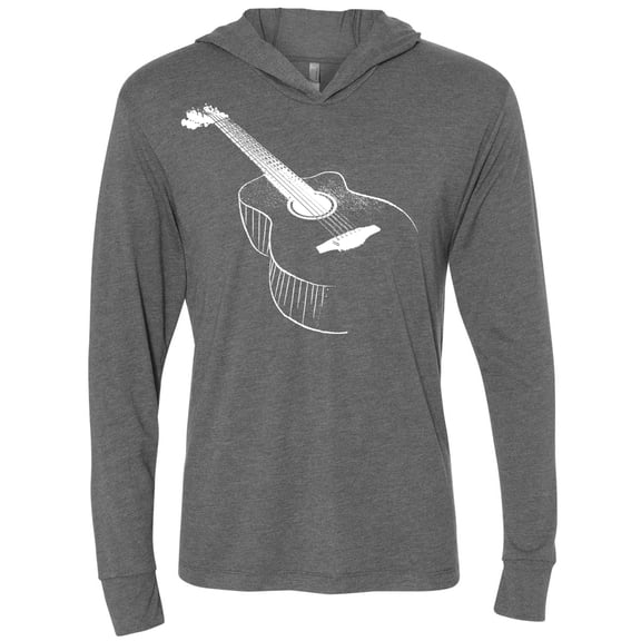 Mens "White Guitar Sketch" Hoodie Tee - Premium Heather Grey, Extra Small