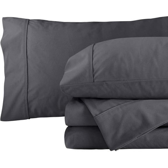 Marquess 4 Pieces Microfiber Flannel Sheet Set, Queen Size Dark Grey Color, Deep Pocket Beding Sheets