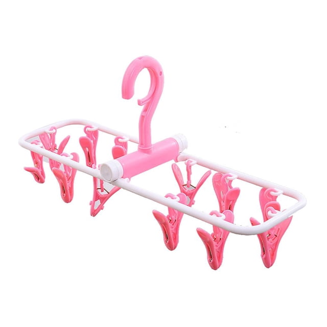 keepw 12 Clip olding Drying Rack Underwear Socks Clip Multi-functional Clothes Rack Hot Sale High Quality Folding Plastic Clothing candy pink 1Set