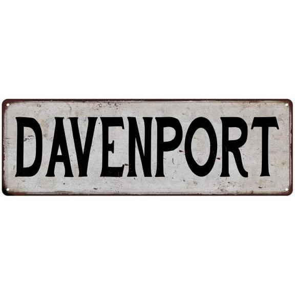 DAVENPORT Vintage Look Rustic Metal City State Sign 6 x 18 High Gloss Metal 206180041226