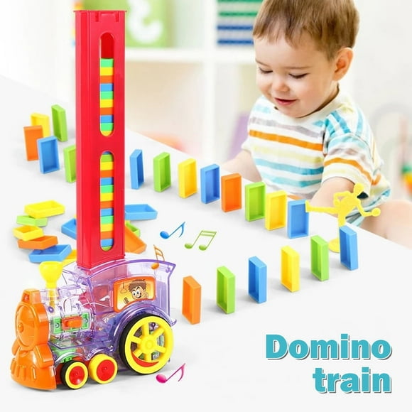 Domino Train Toy Set Creative Fun Domino Brick Train Toy with Light Colorful Plastic Dominoes Blocks Game Interactive Educational Toy for 4-6 Years Old Children