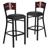 Flash Furniture 2 Pk. HERCULES Series Black 4 Square Back Metal Restaurant Barstool - Mahogany Wood Back, Black Vinyl Seat