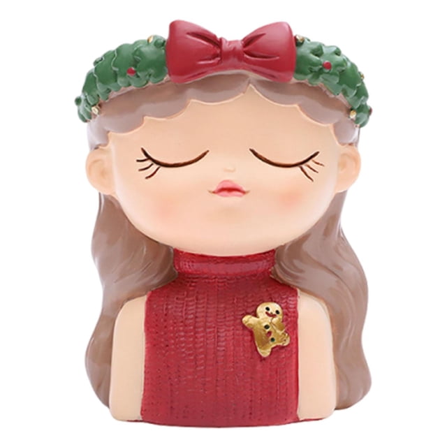 Maceta de con diseño de niña, con orificio de drenaje, para plantas de interior, bonsái, de resina, para oficina, estantería, escritorio de Estilo D
