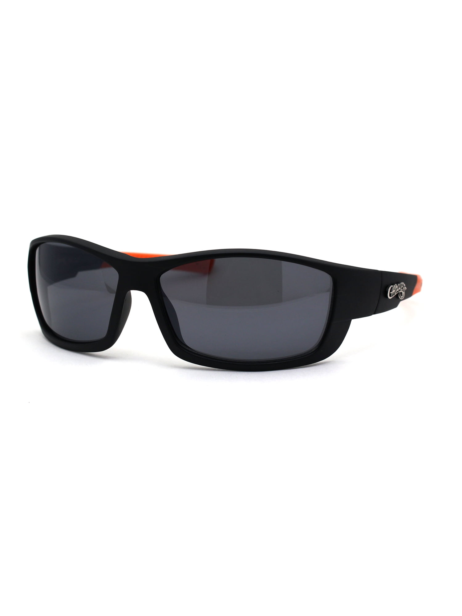 Choppers Mens Biker Warparound Motorcycle Sunglasses Matte Black Orange