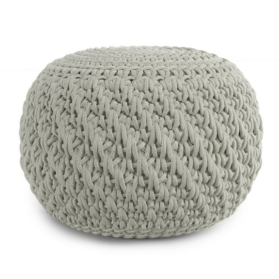 Simpli Home Nisi Round Pouf in Light Gray