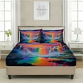 thumbnail image 3 of 3-Piece Cosmic Rainbow Falls Print Bed Sheet Set - Ultra Soft Fitted Sheet & Pillowcases, Floral Bedding Collection for Girls, Teens and Adults, 3 of 10