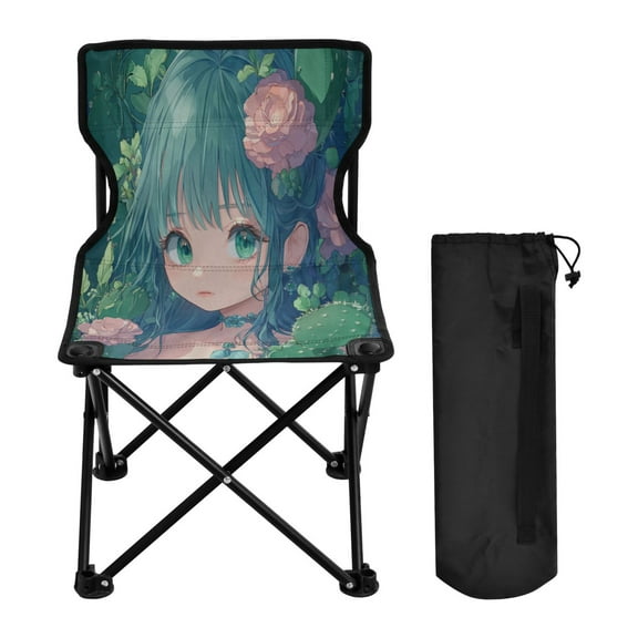 WOBOGO Anime Cactus Lass Camping Chair Convenient Four Corner Backrest Folding Stool Can Hold Up to 220lbs