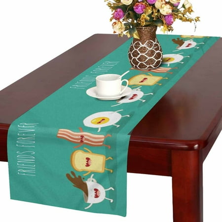 MKHERT Funny Breakfast Food Friends Forever Egg Bacon Toast Table Runner Home Decor for Wedding Party Banquet Decoration 16x72