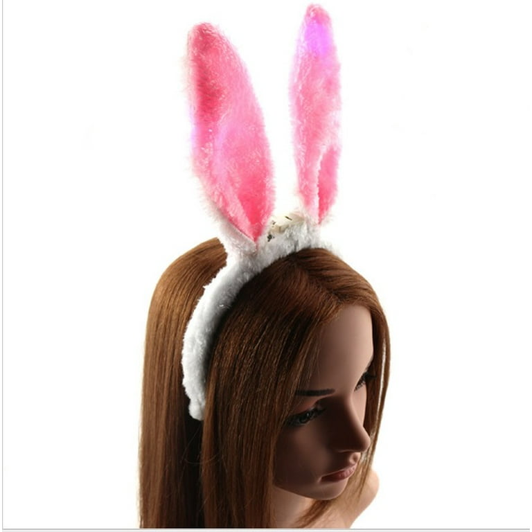 Nicky Bigs Novelties Flashing Light Up Easter White Pink Bunny Ears  Headband Rabbit Costume Accessory