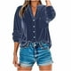 thumbnail image 5 of Tops de verano para mujer,Blusa tipo túnica de terciopelo con cuello en V para mujer, manga larga, corte holgado, abertura frontal con hebilla y bolsillo, tela de poliéster, sopatenor, 5 of 9