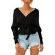 thumbnail image 1 of Txlixc Prendas de Punto de Estilo Suelto para Mujer, Jersey de Dobladillo con Volantes de Manga Larga con Cuello en V Profundo de Color Sólido Txlixc Moda, 1 of 7