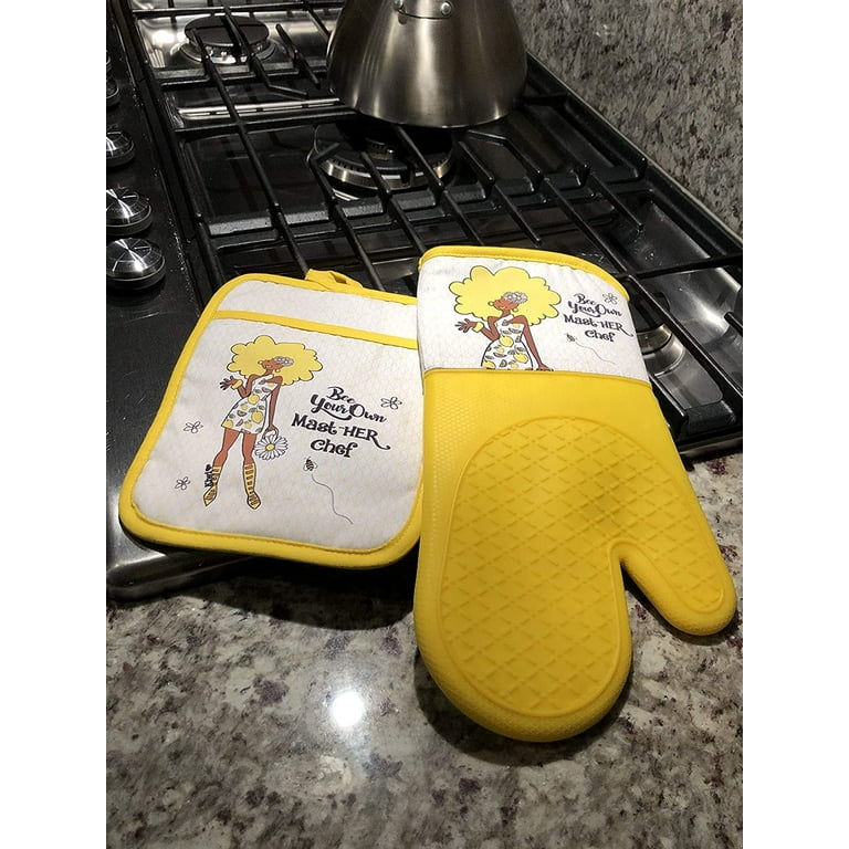 Linen Kitchen Gloves With Bees, Mini Oven Glove, Kitchen Mini Oven