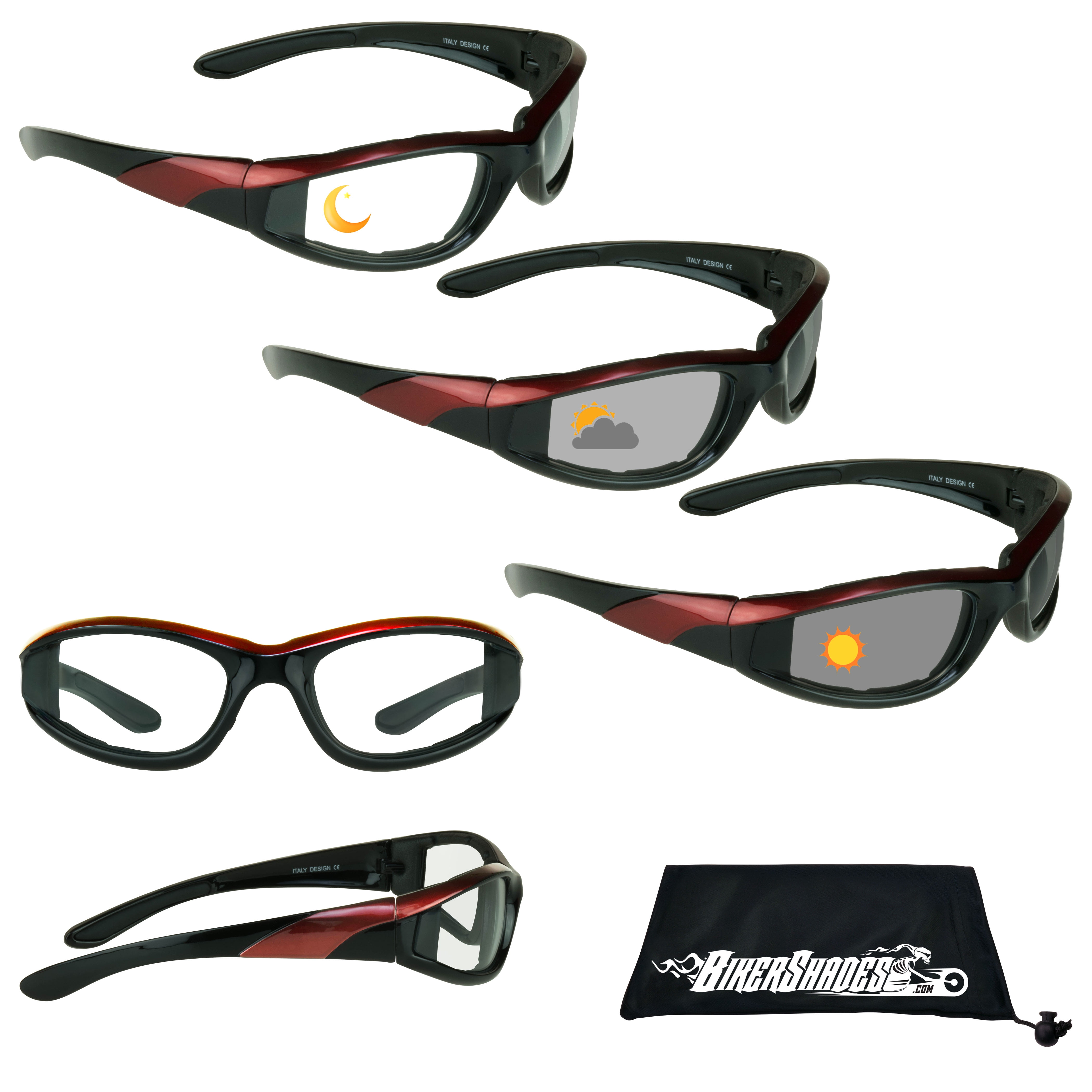 Day Night Transition Motorcycle Sunglasses Biker Goggle Lens Change Color Unisex 