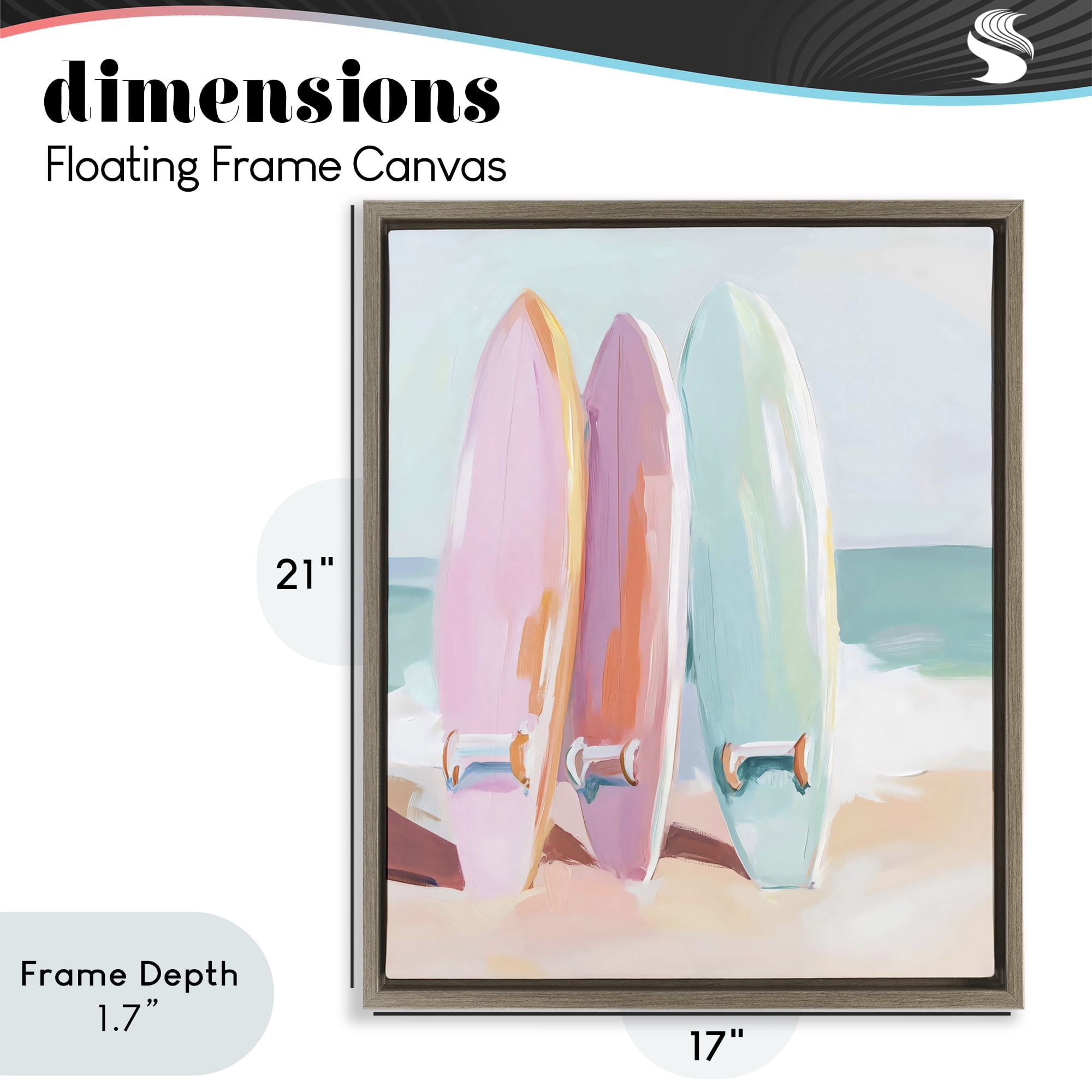Stupell Industries Pastel Surfboards on Sandy Beach Brown Framed Floater Canvas Wall Art, design by The Prints Vibe