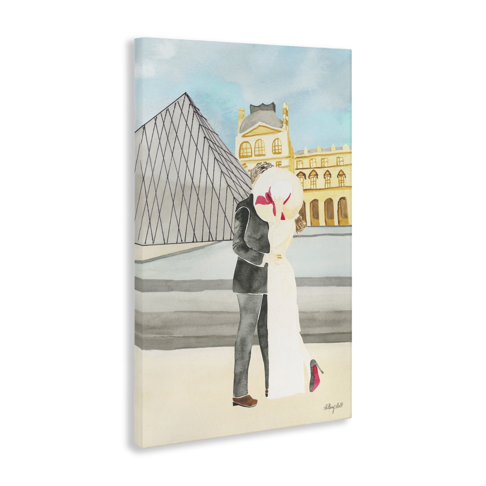 Stupell Industries Couple Embrace At The Louvre Canvas Wall Art, design by Hillary Holt