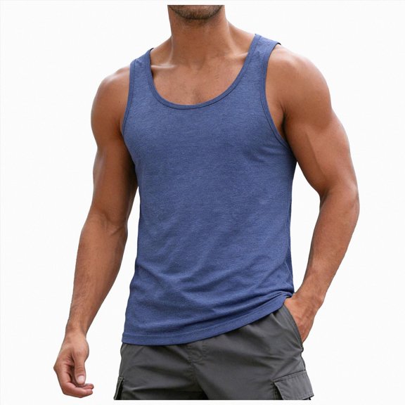Nwiuh Men's Tank Tops Quick Dry Sleeveless Workout Muscle Shirt Athletic Bodybuilding Gym Performance Tee Shirts (Blue, S)