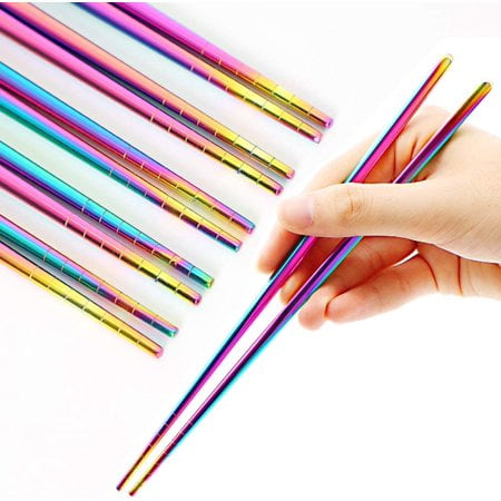 

Stainless Steel Chopsticks Reusable Multicolor Lightweight 304 Metal Chopsticks Dishwasher Safe - 5 Pairs (Multi)