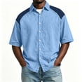 thumbnail image 2 of Big & Tall Men's Short Sleeve Button Down Shirts Casual Colorblock Lightweight Denim Look Workwear Tops for Daily Wear, 2 of 7