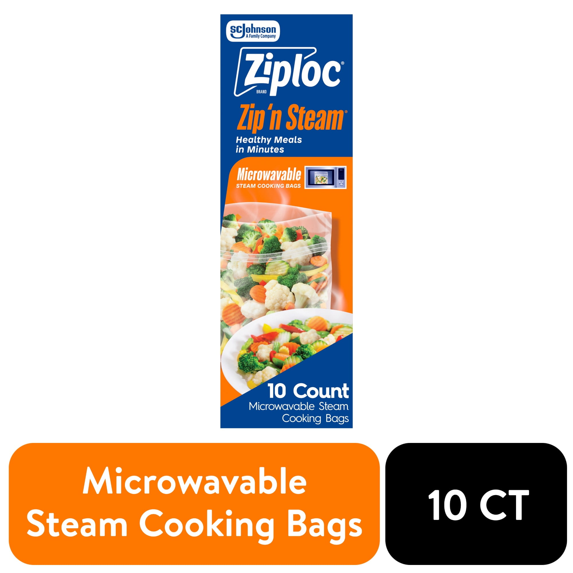 (12 pack) Ziploc® Zip'n Steam® Food Steamer Bags, 10 Count, Seal Top Closure