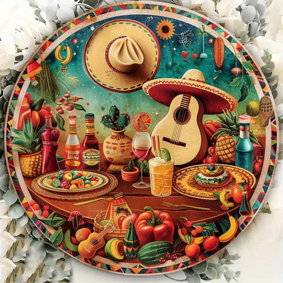 HELLOYOUNG 1pc Mexican Style Vintage Wall Art -Foil Embossed Tin Sign for Home Restaurant Cafe Garage, Festive Indoor/Outdoor Decor