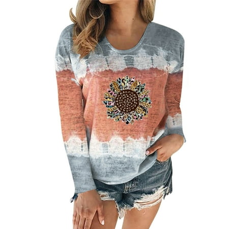 

Pianpianzi Scrub Jackets Toddler Gift Womens Long Sleeve Graphic Tees Womens Casual Fashion Round Neck Tie Dye Printing Long Sleeve T Shirt Blouse Tops