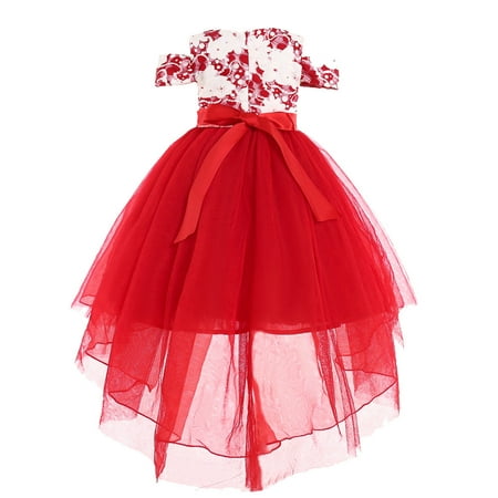 

GWAABD Baby Spring Clothes Girl Red Floral Baby Girl Princess Bridesmaid Pageant Gown BirthParty Wedding Dress 120