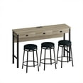 thumbnail image 4 of 3-Drawer Long Dining Table Set With Power Outlets 3 PU Circular Stools Bar Kitchen Table Set Easy Assemble Dining Table Set For Living Room Dining Room Kitchen, 4 of 9