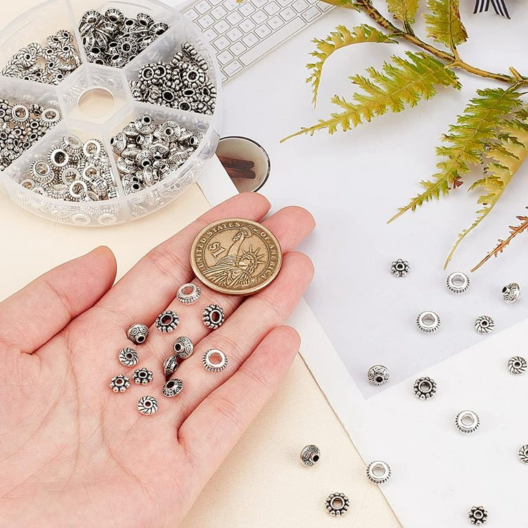 300pcs 6 Style Antique Silver Spacer Beads Tibetan Metal Alloy