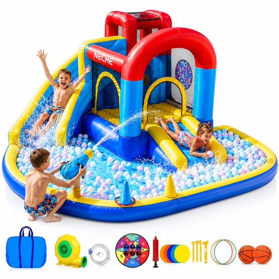 Neche Inflatable Water Slide, 106.59" x105.77" x54.78"Large Bounce House,Indoor/Outdoor Kids Bouncy Castle with 370W Blower