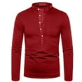 thumbnail image 2 of IROINNID Button Up Shirts for Men Solid Deep V Stand Neck Long Sleeve Button T-shirt Tops Blouse,Red, 2 of 2