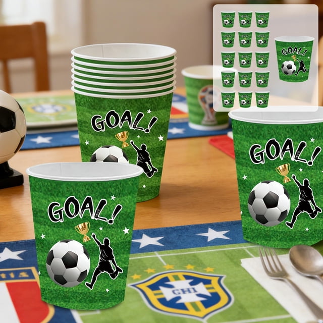 Amzcrzy Paper Disposable Tableware Set Green Stadium Football Theme for The Theme Party Tableware Disposable 7-Inchs 9-Inchs Paper Plates Paper Cup Tissue Set of Party-Themed Paper Plates