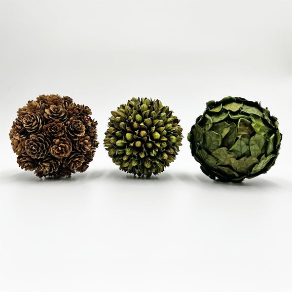 Bergamo Art Preserved PineCone and Oak Leaves Balls Bowl filler Decorative Orbs