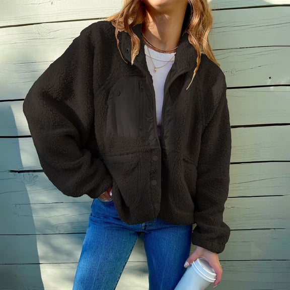 Baqcunre Jackets For Women Women'S New Casual Fashion Short Plush Coat Cardigan Sweaters For Women Womens Fall Fashion 2023 Black L